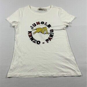 Kenzo X H&M Womens T-Shirt White Jungle Kenzo Graphic Embroidered Cotton Tee S
